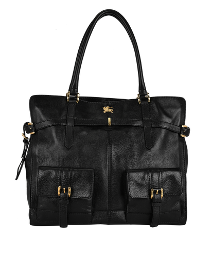 Buckles Detail Tote, &pound;295, Handbags, Black, Leather, Front view